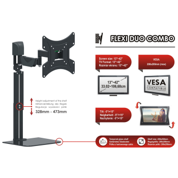 UCHWYT DO TELEWIZORA LUB MONITORA AX-FLEXI-DUO-COMBO Z PÓŁKĄ OPTICUM