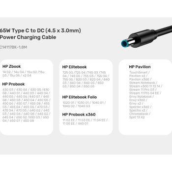KABEL ZASILAJĄCY C14117BK-1.8M DC Jack 4.5 x 3.0 / USB-C 1.8 m UNITEK