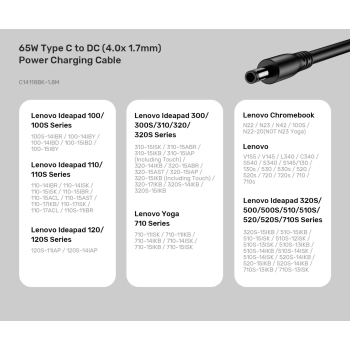 KABEL ZASILAJĄCY C14118BK-1.8M DC Jack 4.0 x 1.7 mm / USB-C 1.8 m UNITEK
