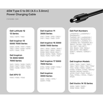 KABEL ZASILAJĄCY C14120BK-1.8M DC Jack 4.5 x 3.0 / USB-C 1.8 m UNITEK