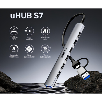 HUB USB 2.0 / 3.0 H1209AGY01 15 cm UNITEK