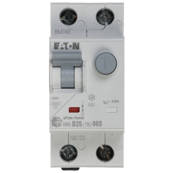 WYŁĄCZNIK RÓŻNICOWO-NADPRĄDOWY HNB-B25/1N/003 JEDNOFAZOWY, TYP AC 30 mA 25 A EATON