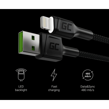 PRZEWÓD KABGC12 USB-A/LIGHTNING Ray 2.0 m Green Cell