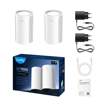 DOMOWY SYSTEM WI-FI MESH M11000(2-PACK) Wi-Fi 7 2.4 GHz, 5 GHz, 6 GHz 688 Mb/s + 4324 Mb/s + 5765 Mb/s CUDY