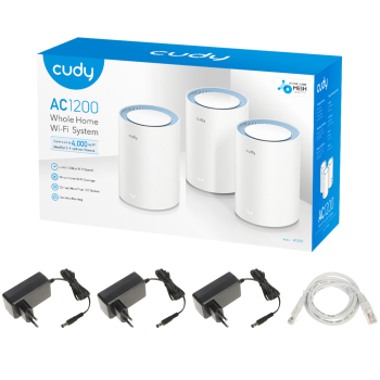 DOMOWY SYSTEM WI-FI MESH M1200(3-PACK) 2.4 GHz, 5 GHz, 300 Mb/s + 867 Mb/s CUDY