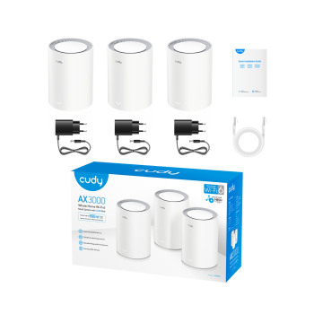DOMOWY SYSTEM WI-FI MESH M3000(3-PACK) Wi-Fi 6 2.4 GHz, 5 GHz, 574 Mb/s + 2402 Mb/s CUDY