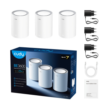 DOMOWY SYSTEM WI-FI MESH M3600(3-PACK) Wi-Fi 7 2.4 GHz, 5 GHz, 688 Mb/s + 2880 Mb/s CUDY