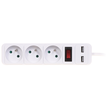 LISTWA ZASILAJĄCA PR-1.5M-3G-SW/USB/W (3 GNIAZDA + 2 USB) 1.3 m