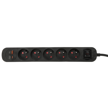 LISTWA ZASILAJĄCA PS-6/B/1.5M (5 GNIAZD + 2 USB) 1.5 m VIRONE