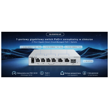 SWITCH POE RG-ES207GS-HP 4-PORTOWY + 2X UPLINK + 1X SFP REYEE