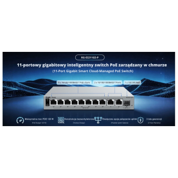 SWITCH POE RG-ES211GS-P 8-PORTOWY + 2X UPLINK + 1X SFP REYEE