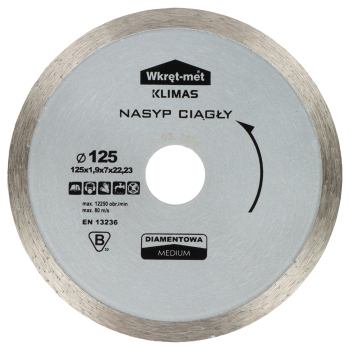 TARCZA DIAMENTOWA DO CIĘCIA NA NA MOKRO Z NASYPEM CIĄGŁYM TDP-125M 125 mm WKRĘT-MET KLIMAS