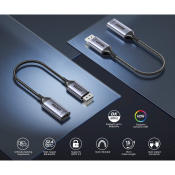 ADAPTER DISPLAYPORT / HDMI V1611A01 15 cm, 8K UNITEK