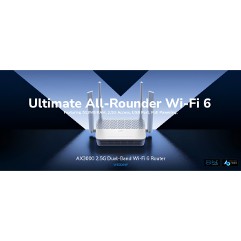 ROUTER WR3000P Wi-Fi 6 2.4 GHz, 5 GHz 574 Mb/s + 2402 Mb/s CUDY